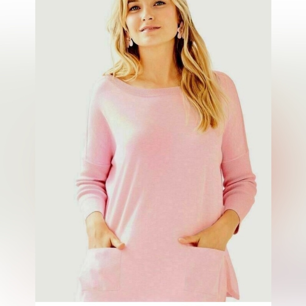 New Lilly Pulitzer pink Cobo oversized cool max light weight twee sweater.  XXS